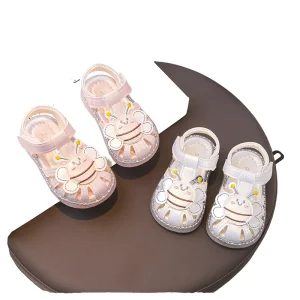 Boutique Girls Summer Children’s Sandals Non Slip Soft Soled Bee Pattern Velcro Toddler Princess Baby Sandals