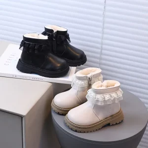 Boutique Kids Winter Shoes Cotton Thickening Lace Sweet Girls Princess Boots