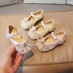 Bow Design Dress and Shoes for Kids New Styles Girls Shoes Party Type Fashionable Flat Princess Shoes for Children