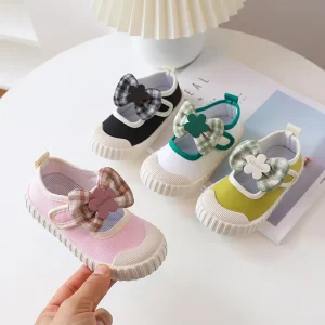 Bow Design Summer School Shoe Black Canvas for Children Girls Cute Footwear New Kids Sneakers for Toddler Boys