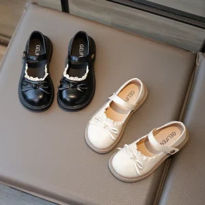 Bow-knot Children’s Dress Shoes Sweet Princess Footwear for Little Girls Fashion British Style Black Kids Wedding Shoe