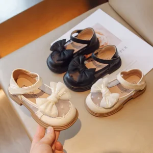 Bow knot Design Sweet Cute Girls Shoes Black Beige Children’s Dress Shoe PU Upper Breathable Party Shoes for Kids
