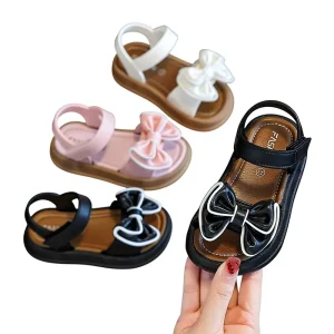 Bow knot Princess Sandals Children’s Non slip Soft soled Cute Girls’ Middle larger size Kids’ Toddlers’ Solid Beach Sandals