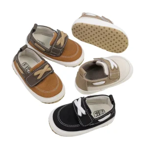 Boys’ Baby Sneakers with Velcro Strap Soft Canvas Upper Anti Slip Lighted Casual Shoes for Infants