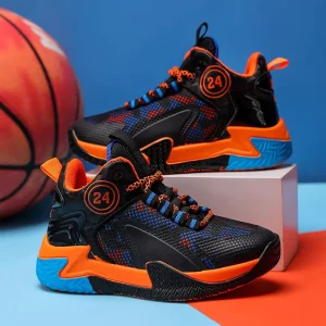 Boys’ Basketball Shoes Comfortable and Breathable Mid Sized Running Shoes Casual High Top Tennis Shoes Cartoon Thin Rubber