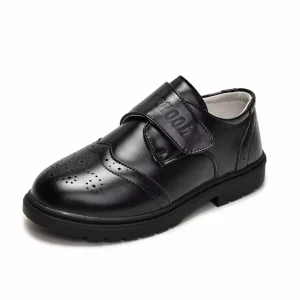 Boys Black Leather School Shoes Velcro Closure Comfortable Performance Shoes for School