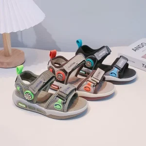 Boys’ Black Red Blue Spider Man Summer Sandals Breathable Mesh Velcro Soft Sole Wear Resistant Outdoor Beach Kids Shoes
