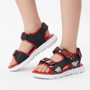 Boys Black Red Sandals Print Adjustable Strap Kids Sport Sandals Non Slip Casual Outdoor Sandals