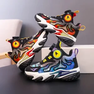 Boys’ Children’s Professional Basketball Shoes Lightweight Ankle Rotating Button Autumn Winter Leather for Primary School