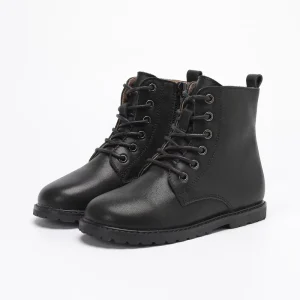 Boys Girls Ankle Side Zipper Lace up Work Combat Boots Kids Outdoor Booties Dress Walking Shoes