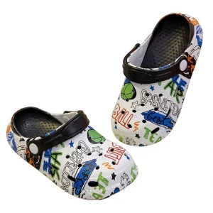 Boys Girls Graffiti EVA Clogs Basketball Print Kids Two-Point Wear Casual Garden Shoes Children’s Lightweight Sandals