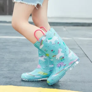 Boys Girls Kids Rain Boots Waterproof PVC Non Slip Water Shoes with Handle for Children