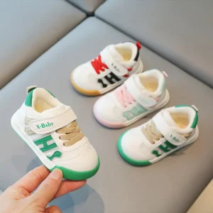 Boys Girls Kids Tennis Hook & Loop Ankle Athletic Running Walking Barefoot Zero Drop Sneakers Lightweight Polyester Upper Four