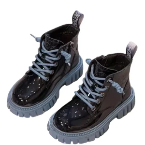Boys Girls Shiny Short Boots Toddler Kids Bright ZIP PU Leather Warm Ankle Boot Children Rubber Winter Warm Shoes