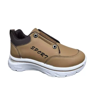 Boys Girls Sporty Slip-On Kids Sport Shoes Faux Leather Casual Sneakers Lightweight Non-Slip Soft Sole Anti-Odor School Footwear
