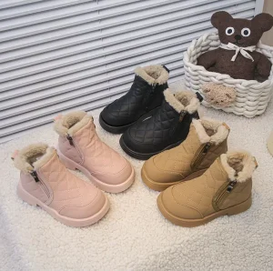 Boys Girls Winter Casual Toddler Shoes Children’s Soft Plush Zipper Closure Children Ankle Boots Shoes