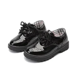 Boys Hard Sole Leather Shoes Black Leather Performance English Wind Dress Performance Students Leather Shoes