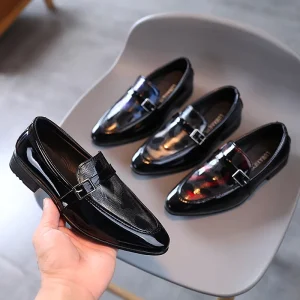 Boys Leather Shoes Fashion Low heeled Student Performance Children’s Pointed Toe Slip on Leather Shoes
