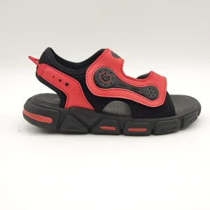 Boys Red Black Summer Sandals Velcro Open Toe Breathable Mesh EVA Sole Non Slip Outdoor Kids Shoes