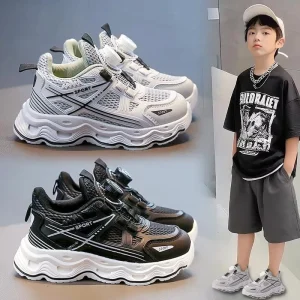 Boys Shoes Sneakers Spring New Lightweight No Slip Breathable Mesh Button Closed Casual Sports Shoes Boys Girls Running Shoes
