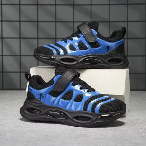 Boys Shoes Spring Autumn Breathable Mesh Mid-Big Kids Sneakers Lightweight Black Girls’ Running TPR Outsole HY8899