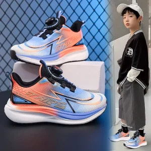 Boys’ Sneakers Autumn Children’s Shoes Mesh Fabric Breathable Clunky Lightweight Running Shoes for Older Kids Rotating