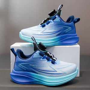 Boys’ Sneakers Breathable Kids Casual Shoes Spring and Autumn Mesh Button Non-slip Soft-soled Running Shoes