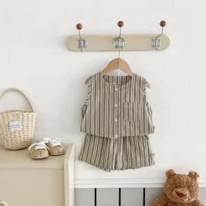 Boys Suit Summer Thin Section Infant Striped Sleeveless Top Shorts 2 Sets Cotton Baby Clothes