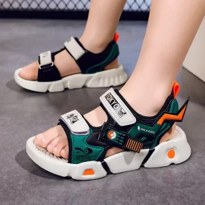 Boys’ Summer Breathable Velcro Closure Cartoon Pattern Beach Sandals Soft-Soled Trendy Drop Shipping