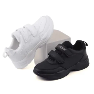 Boys Trendy No Tie Sneakers Hook & Loop Fastener Casual Black Sports Shoes Scarpe Per Bambini Kids School Shoes Children’s Shoes