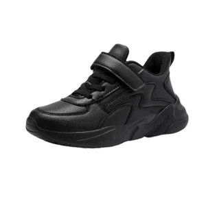 Boys’ Waterproof Leather Sports Shoes Solid Color with Breathable Soft Bottom Comfortable Fashion Wear for Children