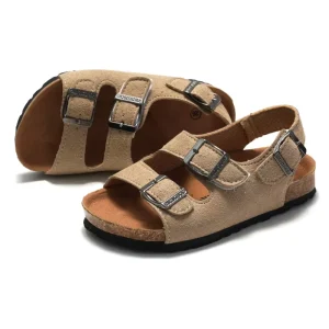 Boys and Girls Casual Sandals with High Heel Anti-Slip Flat PU and Cork Insole Lightweight Casual Beach Slippers