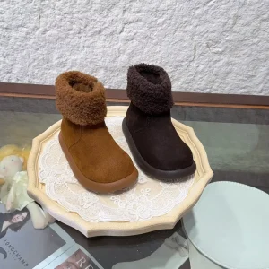 Boys and Girls’ Same Plush Snow Boots, Soft Sole, Comfortable Feet, Side Zipper, Easy to Put on and Take off