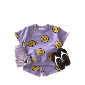 Boys and Girls’ Short Sleeve Top Shorts 2 Piece Cotton Children’s Suit Baby Clothing Sets