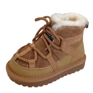 Boys and Girls Winter Lace-up Boots Children’s Warm Cotton Boots for Outdoor