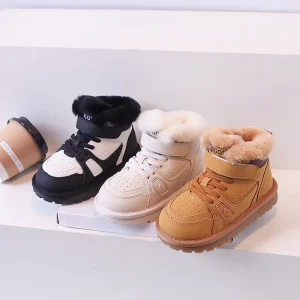Brand Custom Leather Boots Children Winter Warm Boys and Girls Shoes Ankle Casual Snow Boots for Kids