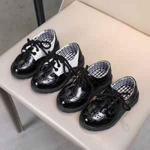 Breathable Black White PU Leather Shoes for Children Kids Dress Footwear Fashion Trend Students Performance Boys Shoe