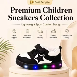 Breathable Kids Star Light Up Sneakers Velcro High Rebound Running Shoes Comfortable Children Footwear Factory Direct
