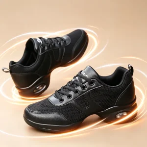 Breathable Mesh Blend Dance Sneakers Air Cushion PU Sole Shockproof Lightweight Professional Training & Competition Shoes