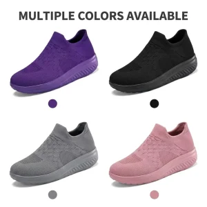 Breathable Mesh Slip On Comfort Flats Shock Absorbing EVA Sole Elastic Lightweight Spring Ladies Casual Sneakers