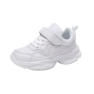 Breathable Slip Resistant Hook & Loop Closure PU Upper Ankle Boots Kids School Casual Shoes Black & White Uniform