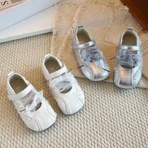 Breathable Soft Shoes for Girls with Lace Bowknot Rubber Sole Children’s Shoes