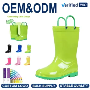Bright Color Toddler Rain Boots Waterproof Kids Rubber Boots for Boys Girls Easy Pull On Handles Outdoor Shoes