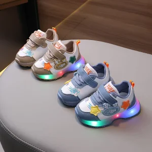 Bright Lights Men’s Baby Shoes Soft Bottom Non-Slip Leisure Shoes Hook Loop Closure Cartoon Animation Spring Autumn Children’s