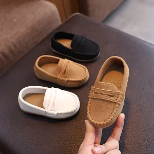 British Design Children’s Driving Shoes Fashion Black and White Kids Formal Dress Footwear Soft Sole Small Boys Loafer