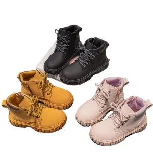 British Style Autumn and Winter Children’s Boots Kids Winter Leather Fashion Shoes for Girls and Boys