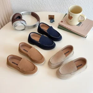 British Style Kids Casual Shoes Fashion Solid Breathable Lightweight Anti Slip Rubber Soft Sole Western Loafer Boys
