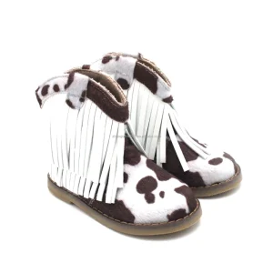 British Style Kids Shoes Tassels Cow Print Boots Autumn and Winter