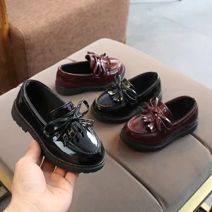 British Style Vintage Kids Flats Children’s Leather Shoes for Boys & Girls School Party & Formal Wedding Sizes 21-36