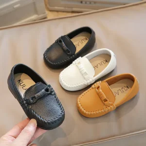 British Flat Foot Shoes Kids New Styles Black White Baby Casual Footwear PU Leather Fashion Designer Boys Dress Shoes